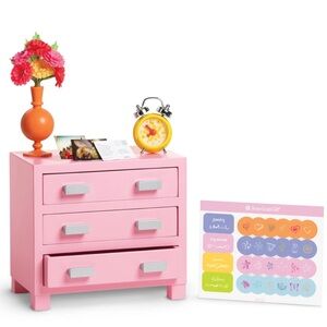 American Girl PINK Bouquet NIGHTSTAND clock FLOWERS Vase BEDROOM Set for doll